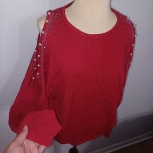 Red Open Shoulder Long Sleeve Top- W Sz Medium